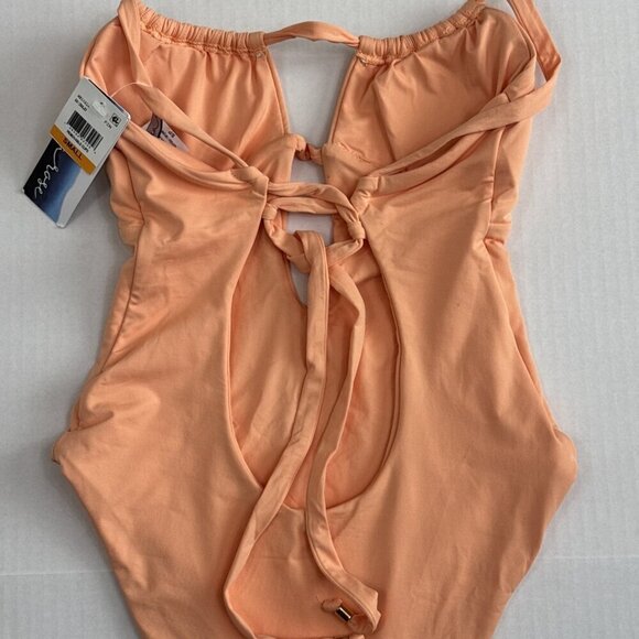 Isabella Rose Women's One Piece Plunge Tie Back Swimsuit Peach NWT - Picture 9 of 15